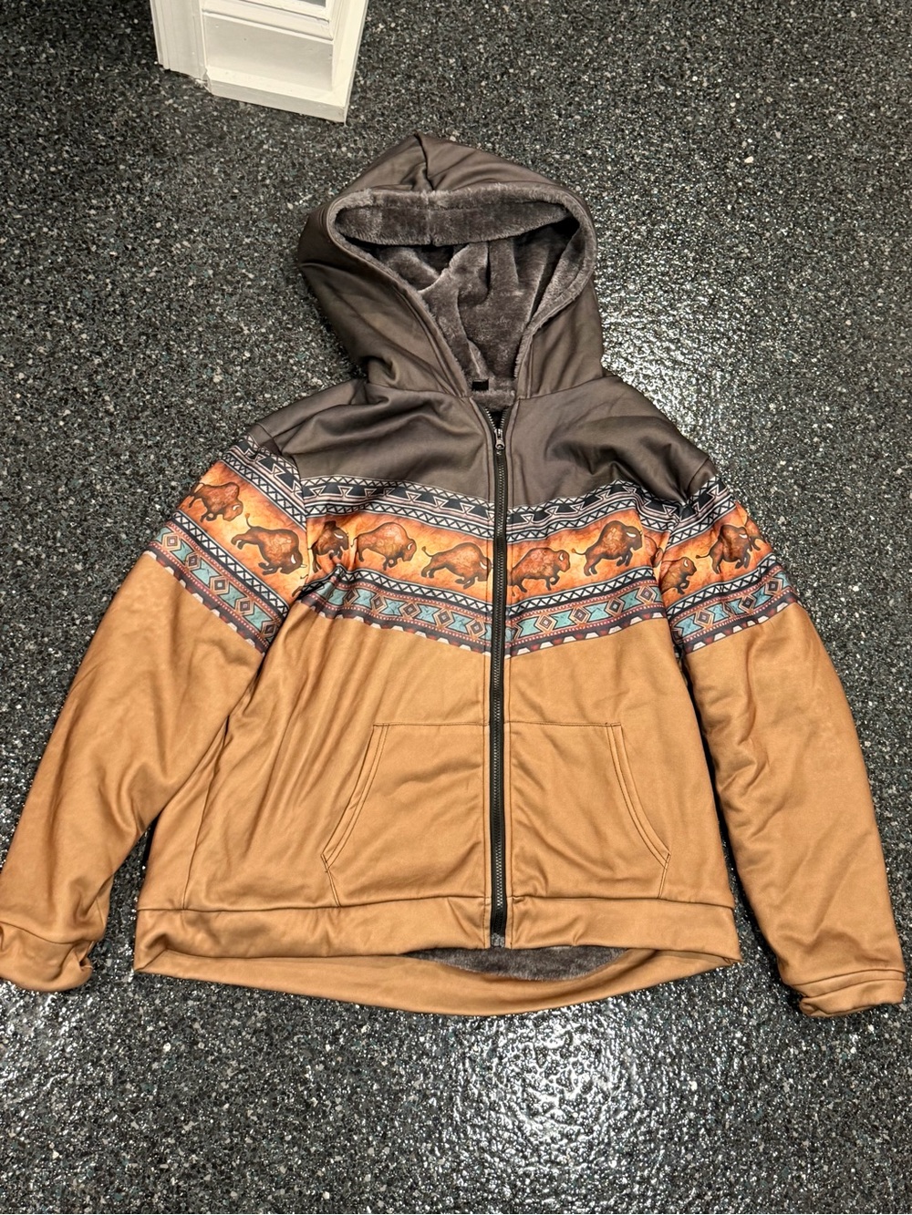 Men’s 3XL Warm Heavy Zipper Front Western Buffalo Hooded Sweatshirt Jacket